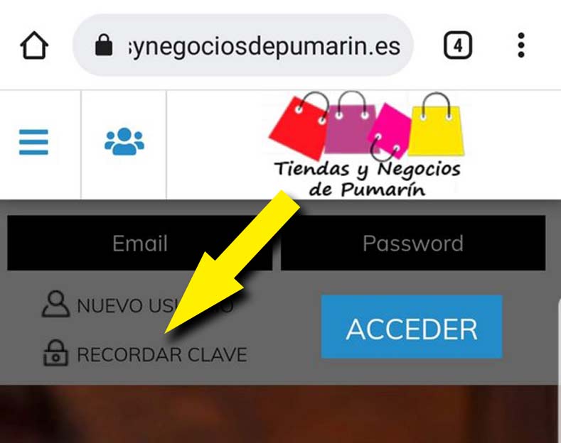 Cómo recuperar la contraseña del directorio de emprsesas de Tiendas y Negocios de Pumarín en Gijón desde el móvil