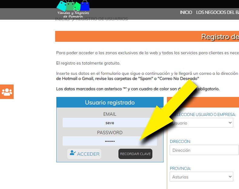 Cómo recuperar la contraseña del directorio de emprsesas de Tiendas y Negocios de Pumarín en Gijón desde el pc
